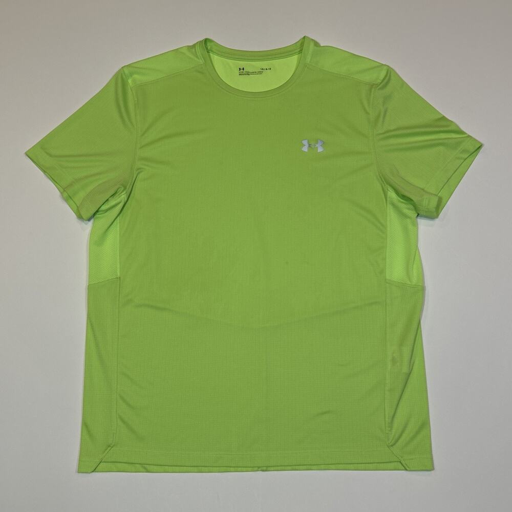 Under Armour Fitted T Shirt Mens L Neon Green Athletic Running Gym Tee